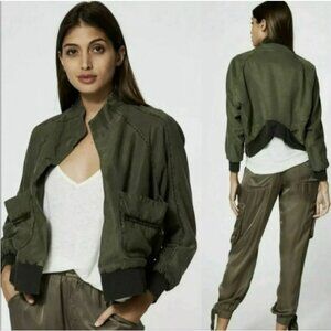 NWT Young Fabulous & Broke Army Green Collar Fara Cropped Jacket - Size XS